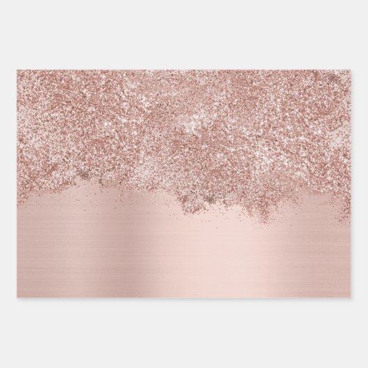 Roos Gold Blush Pink Girly Glitter Dust Inpakpapier Vel (Voorkant)