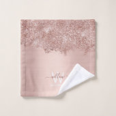 Roos Gold Blush Pink Girly Glitter Dust Monogram Bad Handdoek (Wasdoekje)