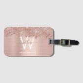 Roos Gold Blush Pink Girly Glitter Dust Monogram Bagagelabel (Voorkant (horizontaal))