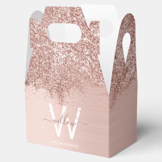 Roos Gold Blush Pink Girly Glitter Dust Monogram Bedankdoosjes (Geopend)