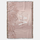 Roos Gold Blush Pink Girly Glitter Dust Monogram Deken (Voorkant Verticaal)