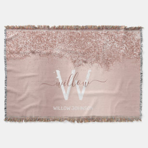 Roos Gold Blush Pink Girly Glitter Dust Monogram Deken