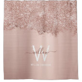 Roos Gold Blush Pink Girly Glitter Dust Monogram Douchegordijn (Voorkant)