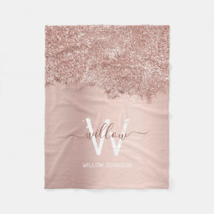 Roos Gold Blush Pink Girly Glitter Dust Monogram Fleece Deken