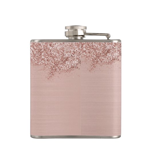 Roos Gold Blush Pink Girly Glitter Dust Monogram Heupfles (Achterkant)