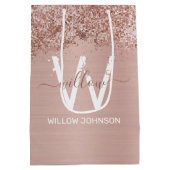 Roos Gold Blush Pink Girly Glitter Dust Monogram Medium Cadeauzakje (Achterkant)