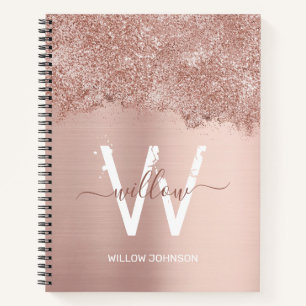 Roos Gold Blush Pink Girly Glitter Dust Monogram Notitieboek