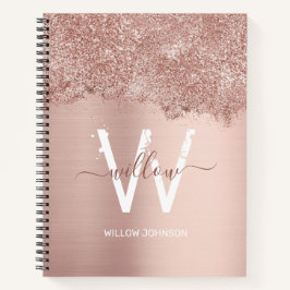 Roos Gold Blush Pink Girly Glitter Dust Monogram Notitieboek