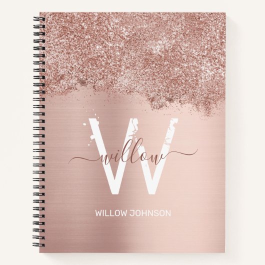 Roos Gold Blush Pink Girly Glitter Dust Monogram Notitieboek (Voorkant)