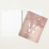 Roos Gold Blush Pink Girly Glitter Dust Monogram Planner (Display)