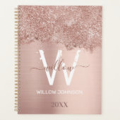 Roos Gold Blush Pink Girly Glitter Dust Monogram Planner (Voorkant)