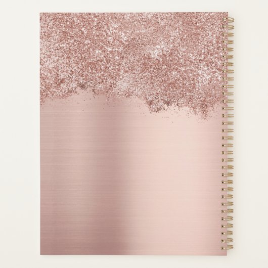 Roos Gold Blush Pink Girly Glitter Dust Monogram Planner (Achterkant)