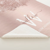 Roos Gold Blush Pink Girly Glitter Dust Monogram Sherpa Deken (3/4)