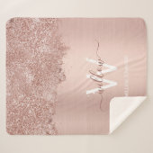 Roos Gold Blush Pink Girly Glitter Dust Monogram Sherpa Deken (Voorkant (horizontaal))