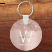 Roos Gold Blush Pink Girly Glitter Dust Monogram Sleutelhanger (Voorkant)