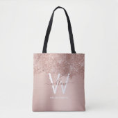 Roos Gold Blush Pink Girly Glitter Dust Monogram Tote Bag (Voorkant)