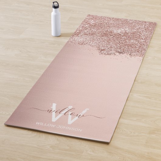 Roos Gold Blush Pink Girly Glitter Dust Monogram Yogamat (In situ)