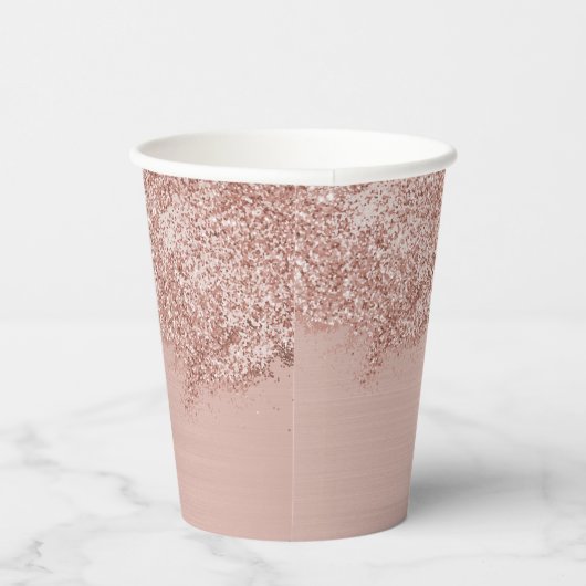 Roos Gold Blush Pink Girly Glitter Dust Papieren Bekers (Rechts)