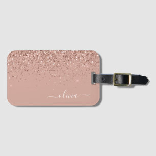Roos Gold Blush Pink Girly Glitter Monogram Bagagelabel