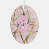 Roos Gold Blush Pink Girly Glitter Monogram Naam Glas Ornament (Voorkant links)