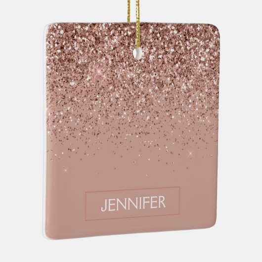 Roos Gold - Blush Pink Glam Glitter Sparkle Naam Keramisch Ornament (Rechts)
