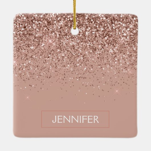 Roos Gold - Blush Pink Glam Glitter Sparkle Naam Keramisch Ornament (Achterkant)