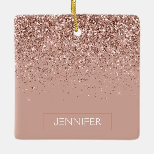 Roos Gold - Blush Pink Glam Glitter Sparkle Naam Keramisch Ornament (Voorkant)