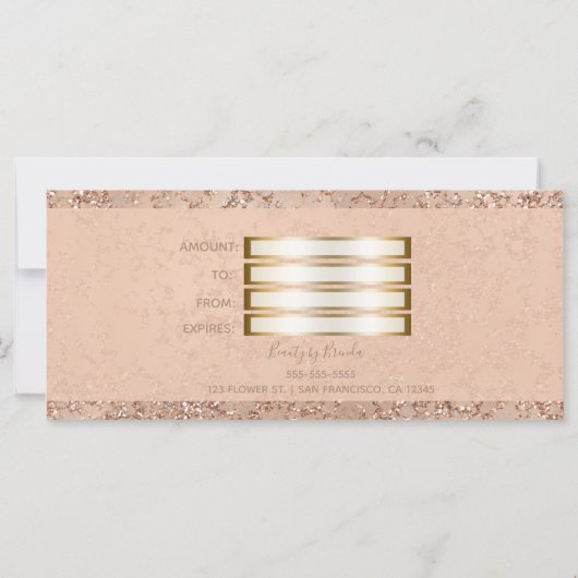 Roos Gold Blush Pink Glam Sparkle Gift Certificate (Achterkant)