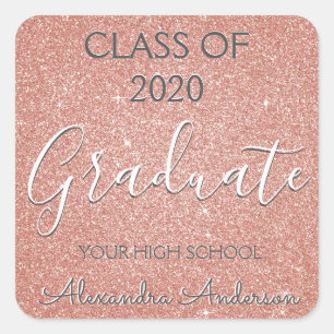 Roos Gold - Blush Pink Glitter Afstuderen Vierkante Sticker