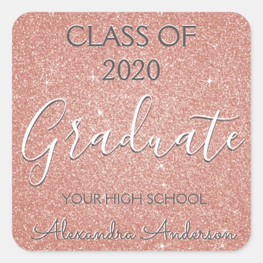 Roos Gold - Blush Pink Glitter Afstuderen Vierkante Sticker (Voorkant)