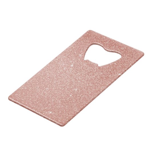 Roos Gold - Blush Pink Glitter and Sparkle Creditkaart Flessenopener (Voorkant Gekanteld)