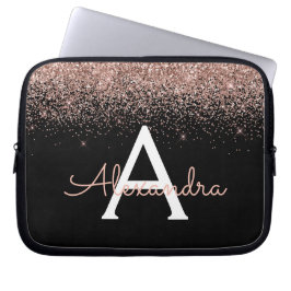 Roos Gold Blush Pink Glitter and Sparkle Monogram Laptop Sleeve