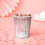 Roos Gold Blush Pink Glitter and Sparkle Monogram Papieren Bekers<br><div class="desc">Roos Gold - Blush Pink Faux Glitter en Sparkle Elegant Monogram Birthday,  Wedding,  Vrijgezellenfeest of Bachelorette Party Cup. Deze Voetbal kan worden aangepast om uw initiaal en voornaam op te nemen. Neem contact op met de ontwerper voor aangepaste overeenkomende objecten.</div>