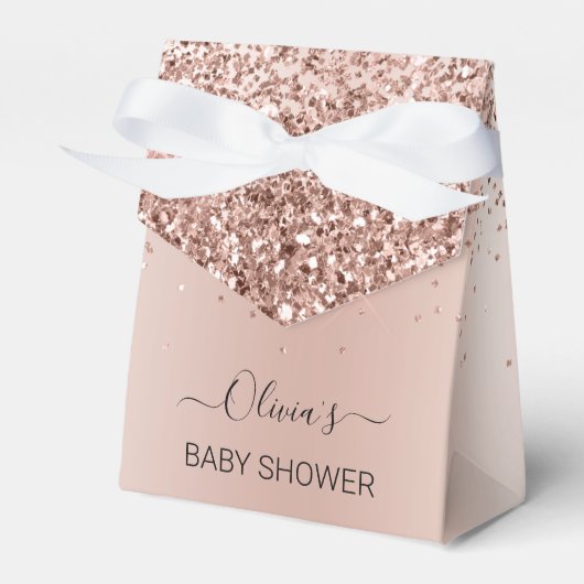 Roos Gold - Blush Pink Glitter Baby shower Bedankdoosjes (Voorkant Zijde)