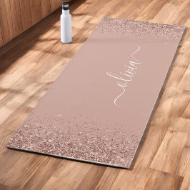 Roos Gold - Blush Pink Glitter Girly Monogram Name Yogamat