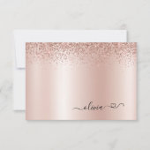 Roos Gold Blush Pink Glitter Hart Monogram Dank Bedankkaart (Voorkant)