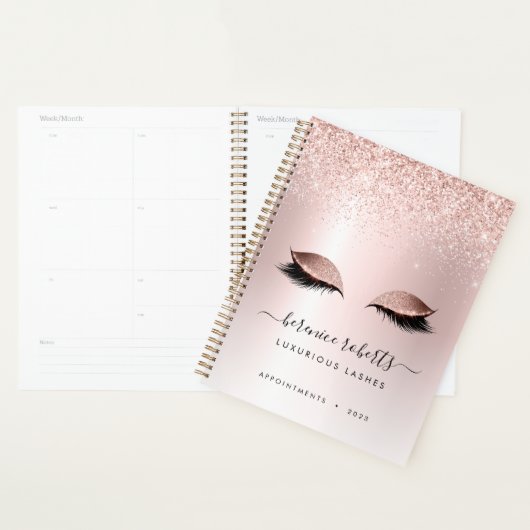 Roos Gold Blush Pink Glitter Lash Extensions Planner (Display)