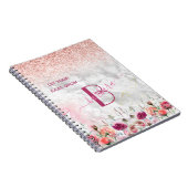 Roos Gold - Blush Pink Glitter Marble Monogram Notitieboek (Rechterzijde)