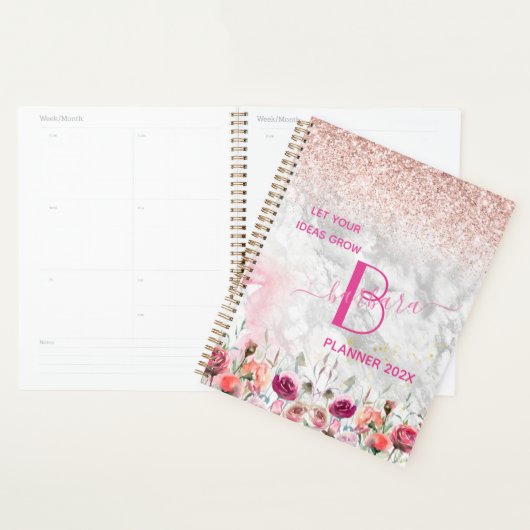 Roos Gold - Blush Pink Glitter Marble Monogram Planner (Display)