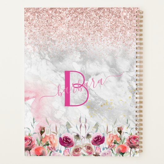 Roos Gold - Blush Pink Glitter Marble Monogram Planner (Achterkant)