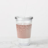 Roos Gold - Blush Pink Glitter Metal Monogram Naam Acryl Drinkbeker (Achterkant)