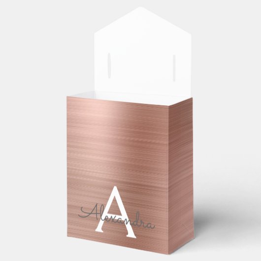 Roos Gold - Blush Pink Glitter Metal Monogram Naam Bedankdoosjes (Geopend)