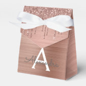 Roos Gold - Blush Pink Glitter Metal Monogram Naam Bedankdoosjes (Voorkant Zijde)