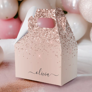 Roos Gold - Blush Pink Glitter Metal Monogram Naam Bedankdoosjes