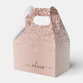 Roos Gold - Blush Pink Glitter Metal Monogram Naam Bedankdoosjes (Voorkant Zijde)