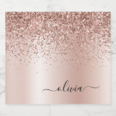 Roos Gold - Blush Pink Glitter Metal Monogram Naam Bier Etiket (Enkel label)
