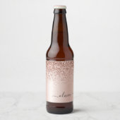 Roos Gold - Blush Pink Glitter Metal Monogram Naam Bier Etiket (Voorkant)