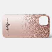 Roos Gold - Blush Pink Glitter Metal Monogram Naam Case-Mate iPhone Case (Achterkant (horizontaal))