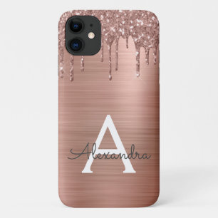 Roos Gold - Blush Pink Glitter Metal Monogram Naam Case-Mate iPhone Case