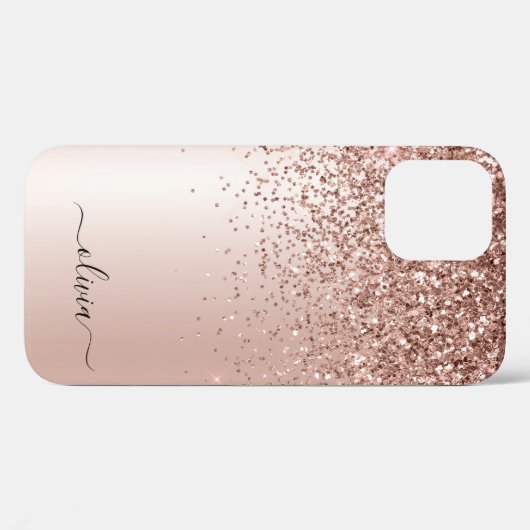 Roos Gold - Blush Pink Glitter Metal Monogram Naam Case-Mate iPhone Case (Achterkant (horizontaal))